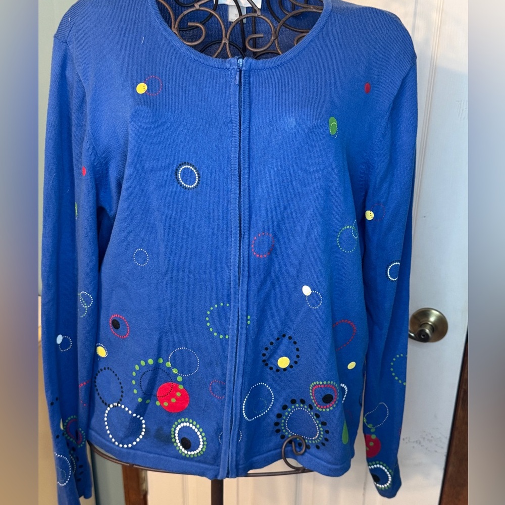 Blue Cardigan Multicolor Dots XL